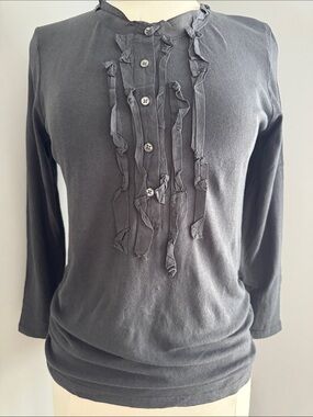 J Crew Henley Ruffle-Trim Top - Steel, Size M